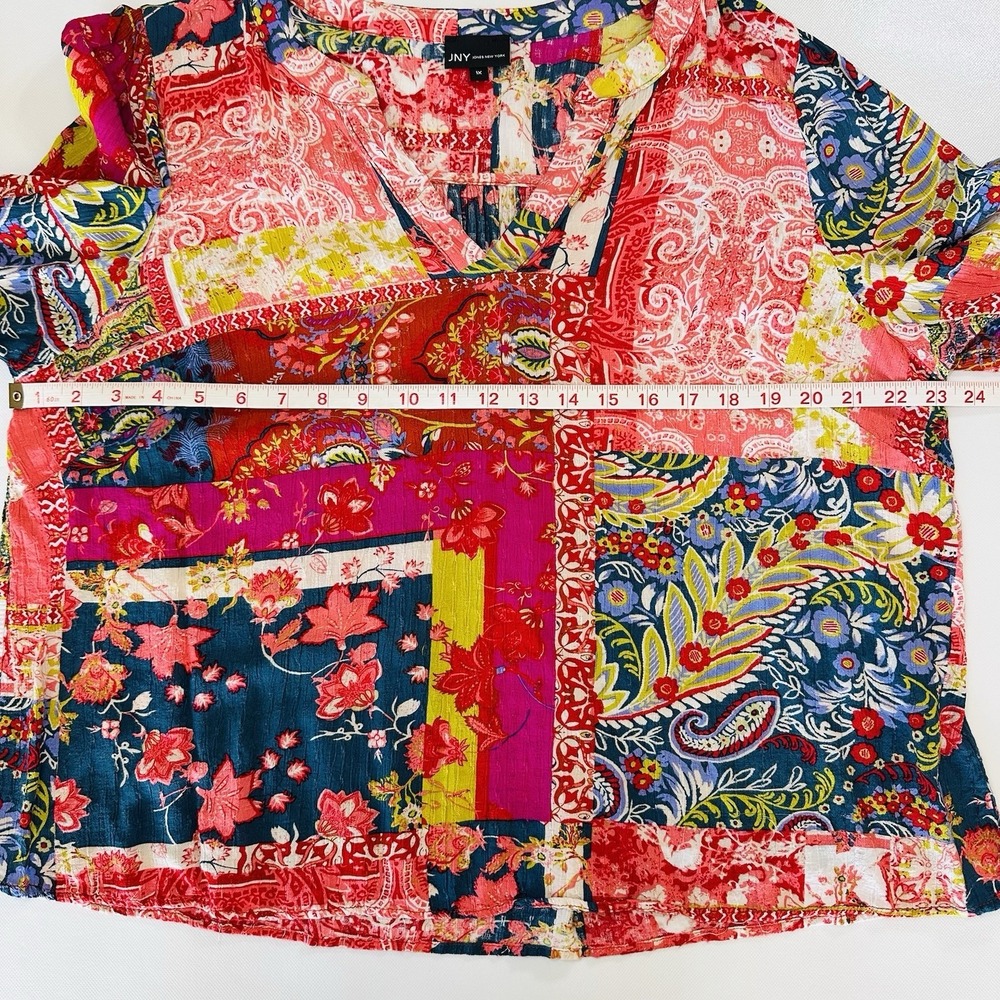 Jones New York JNK 1x Boho Patchwork Blouse Multicolor Paisley Floral‎ Peasant - Picture 4 of 7